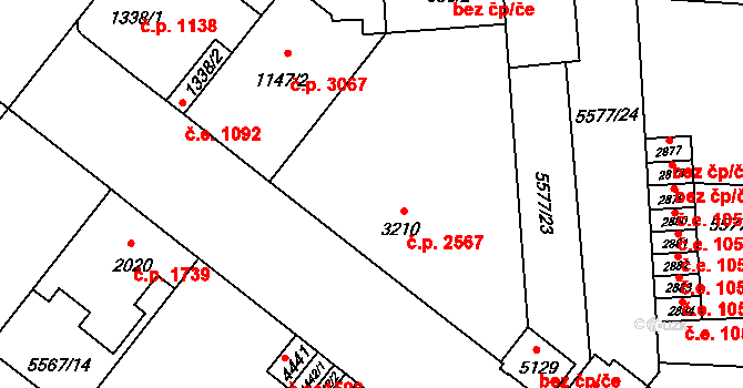 Žatec 2567 na parcele st. 3210 v KÚ Žatec, Katastrální mapa