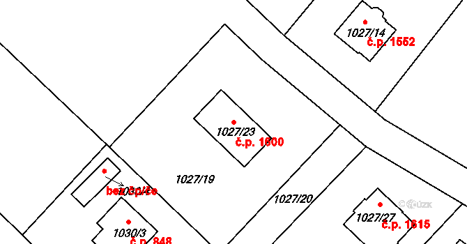 Rumburk 1 1600, Rumburk na parcele st. 1027/23 v KÚ Rumburk, Katastrální mapa