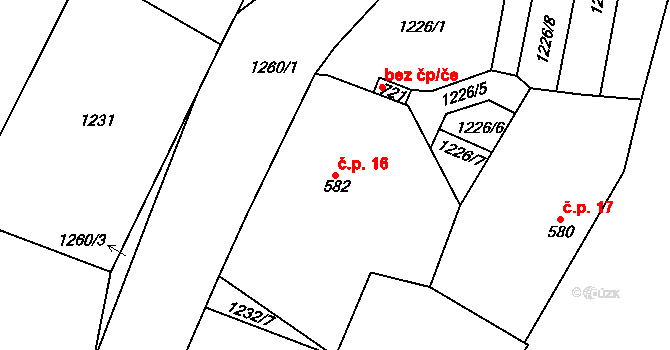 Josefodol 16, Světlá nad Sázavou na parcele st. 582 v KÚ Horní Bohušice, Katastrální mapa