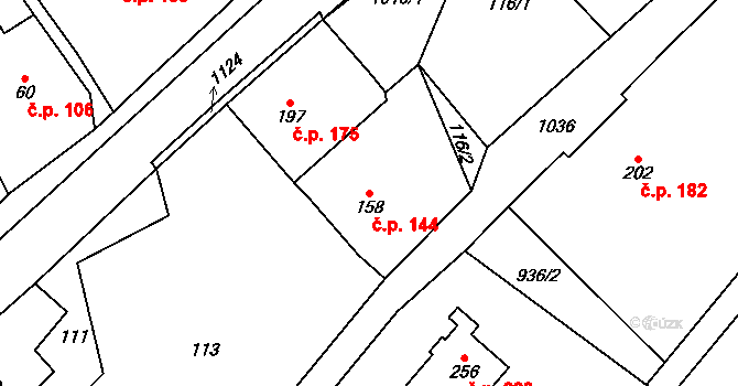 Horní Kostelec 144, Červený Kostelec na parcele st. 158 v KÚ Horní Kostelec, Katastrální mapa