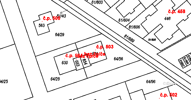 Nupaky 503 na parcele st. 631 v KÚ Nupaky, Katastrální mapa