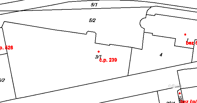 Hlohovec 239 na parcele st. 3/1 v KÚ Hlohovec, Katastrální mapa