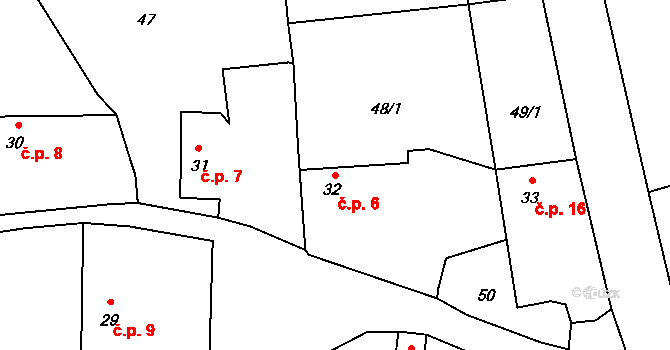 Bolkov 6 na parcele st. 32 v KÚ Bolkov u Roupova, Katastrální mapa