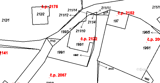 Rožnov pod Radhoštěm 2122 na parcele st. 198/1 v KÚ Hážovice, Katastrální mapa