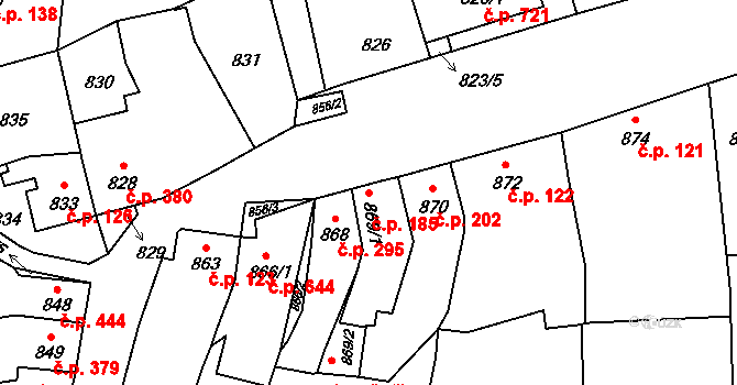Koryčany 185 na parcele st. 869/1 v KÚ Koryčany, Katastrální mapa