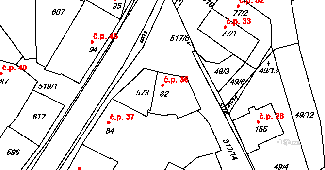 Nětčice 36, Zdounky na parcele st. 82 v KÚ Nětčice, Katastrální mapa