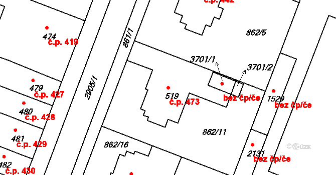 Bystřice pod Hostýnem 473 na parcele st. 519 v KÚ Bystřice pod Hostýnem, Katastrální mapa