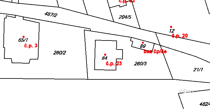 Bousín 23 na parcele st. 84 v KÚ Bousín, Katastrální mapa