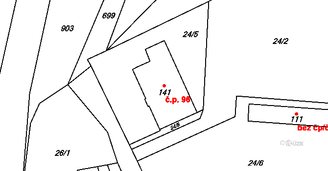 Soběsuky 96, Plumlov na parcele st. 141 v KÚ Soběsuky u Plumlova, Katastrální mapa
