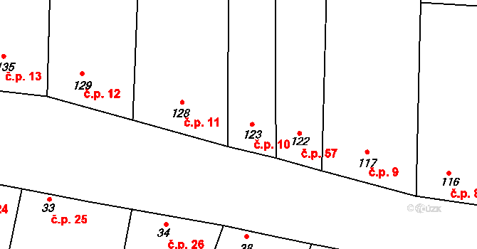 Tvorovice 10 na parcele st. 123 v KÚ Tvorovice, Katastrální mapa