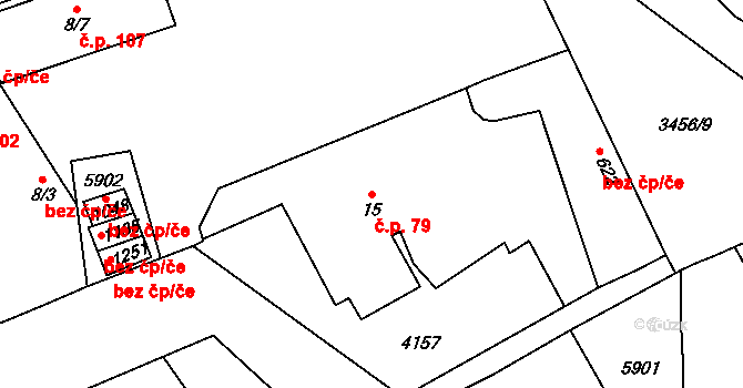 Hrušovany nad Jevišovkou 79 na parcele st. 15 v KÚ Hrušovany nad Jevišovkou, Katastrální mapa