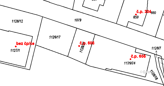 Liberec VII-Horní Růžodol 606, Liberec na parcele st. 1126/25 v KÚ Horní Růžodol, Katastrální mapa