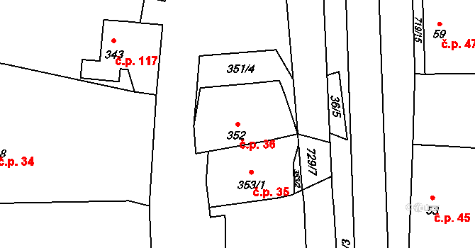 Černotín 36 na parcele st. 352 v KÚ Černotín, Katastrální mapa