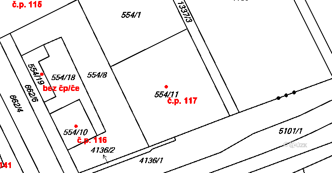 Přerov VIII-Henčlov 117, Přerov na parcele st. 554/11 v KÚ Henčlov, Katastrální mapa