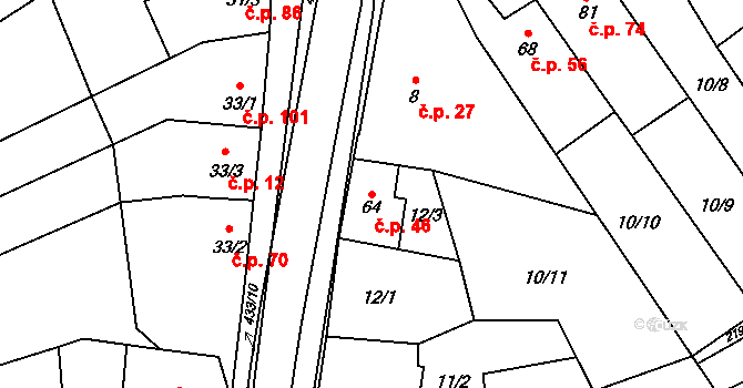 Přerov XI-Vinary 46, Přerov na parcele st. 64 v KÚ Vinary u Přerova, Katastrální mapa