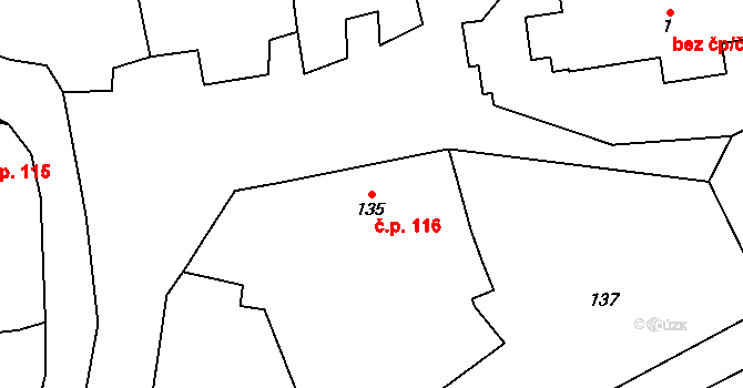 Přerov XIII-Penčice 116, Přerov na parcele st. 135 v KÚ Penčice, Katastrální mapa