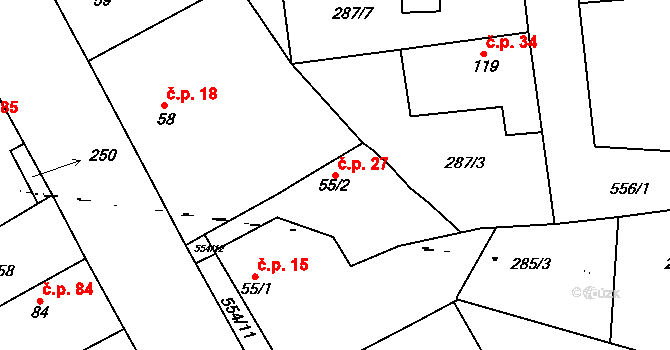 Zavadilka 27, Jizbice na parcele st. 55/2 v KÚ Jizbice u Nymburka, Katastrální mapa