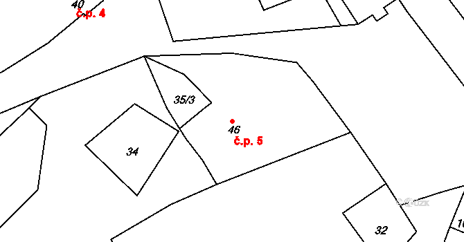 Přibyslavice 5, Vlkaneč na parcele st. 46 v KÚ Přibyslavice u Vlkanče, Katastrální mapa