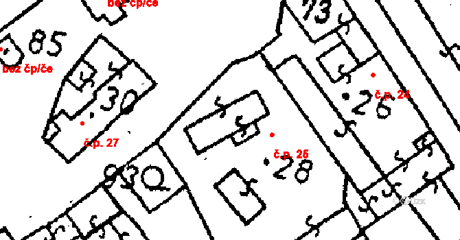 Klucké Chvalovice 25, Zbýšov na parcele st. 28 v KÚ Klucké Chvalovice, Katastrální mapa