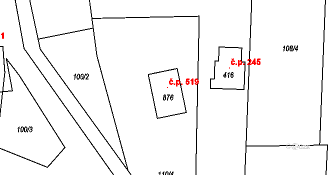 Nová Ves 519, Frýdlant nad Ostravicí na parcele st. 876 v KÚ Nová Ves u Frýdlantu nad Ostravicí, Katastrální mapa
