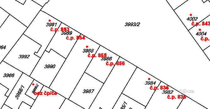 Mělník 856 na parcele st. 3986 v KÚ Mělník, Katastrální mapa