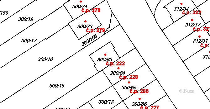 Hrdějovice 222 na parcele st. 300/63 v KÚ Hrdějovice, Katastrální mapa