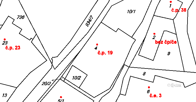 Týniště 19, Verušičky na parcele st. 4 v KÚ Týniště, Katastrální mapa