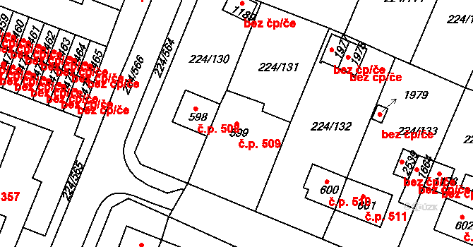 Ostrov 509 na parcele st. 599 v KÚ Ostrov nad Ohří, Katastrální mapa