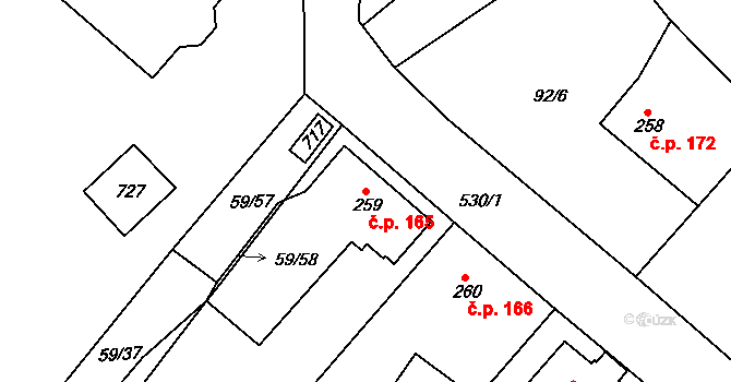 Železná Ruda 165 na parcele st. 259 v KÚ Železná Ruda, Katastrální mapa