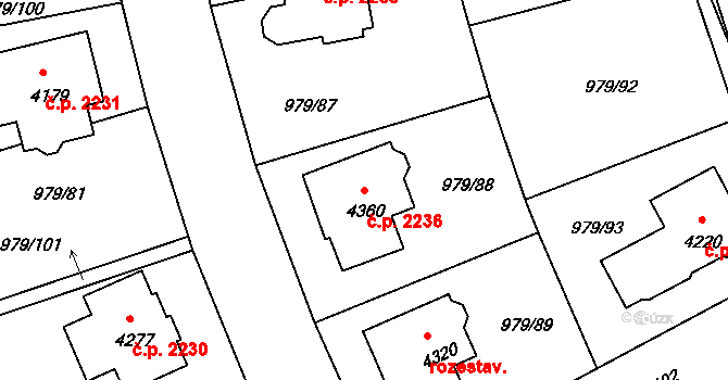 Nymburk 2236 na parcele st. 4360 v KÚ Nymburk, Katastrální mapa
