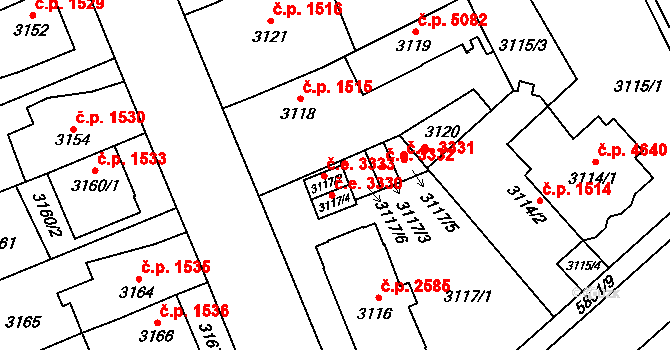Jihlava 3333 na parcele st. 3117/2 v KÚ Jihlava, Katastrální mapa