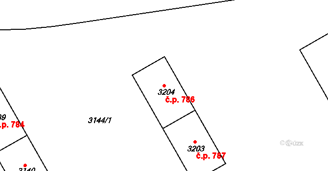 Lyžbice 786, Třinec na parcele st. 3204 v KÚ Lyžbice, Katastrální mapa