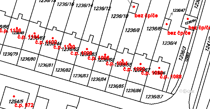 Lyžbice 1094, Třinec na parcele st. 1236/68 v KÚ Lyžbice, Katastrální mapa
