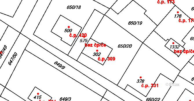 Líbeznice 309 na parcele st. 302 v KÚ Líbeznice, Katastrální mapa