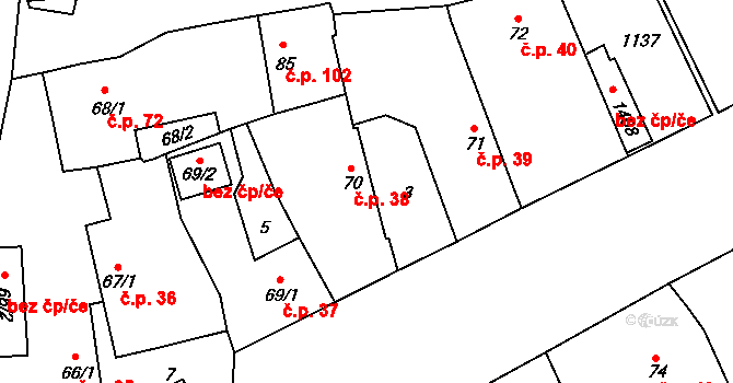 Odolena Voda 38 na parcele st. 70 v KÚ Odolena Voda, Katastrální mapa