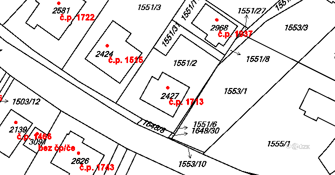 Říčany 1713 na parcele st. 2427 v KÚ Říčany u Prahy, Katastrální mapa