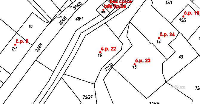 Vysoká Pec 22, Bohutín na parcele st. 16 v KÚ Vysoká Pec u Bohutína, Katastrální mapa