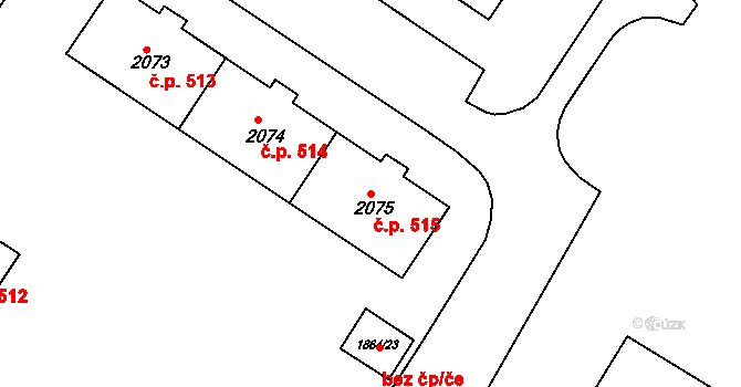 Hrušovany u Brna 515 na parcele st. 2075 v KÚ Hrušovany u Brna, Katastrální mapa