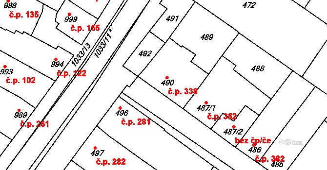 Svatobořice 338, Svatobořice-Mistřín na parcele st. 490 v KÚ Svatobořice, Katastrální mapa