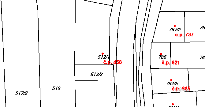 Šardice 450 na parcele st. 512/1 v KÚ Šardice, Katastrální mapa
