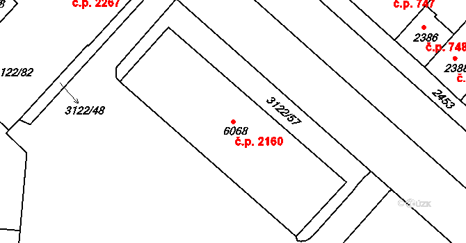 Pod Bezručovým vrchem 2160, Krnov na parcele st. 6068 v KÚ Krnov-Horní Předměstí, Katastrální mapa