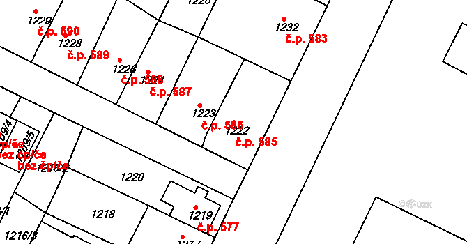 Rýmařov 585 na parcele st. 1222 v KÚ Rýmařov, Katastrální mapa