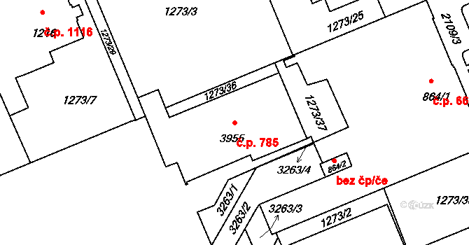 Šumperk 785 na parcele st. 3955 v KÚ Šumperk, Katastrální mapa