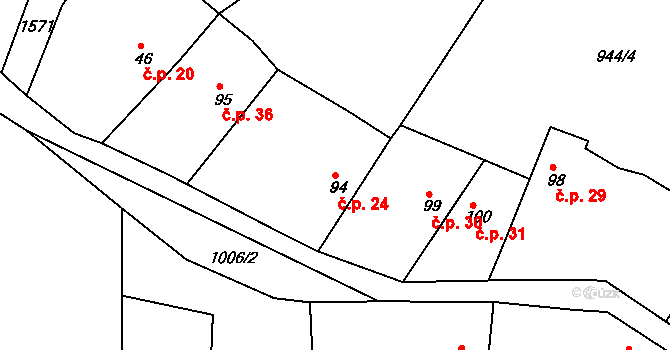 Mezihoří 24, Soběhrdy na parcele st. 94 v KÚ Soběhrdy, Katastrální mapa