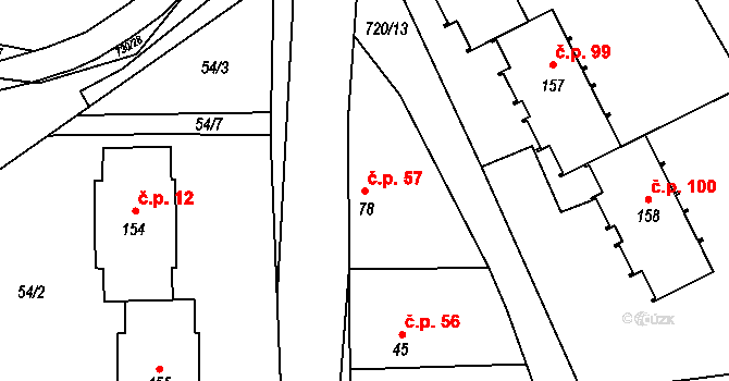 Hořešovice 57 na parcele st. 78 v KÚ Hořešovice, Katastrální mapa