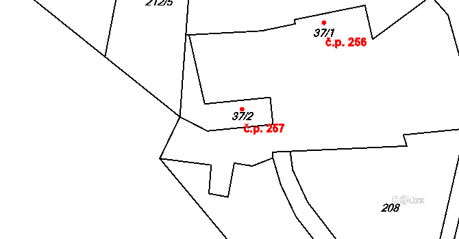 Ládeves 257, Kamenice na parcele st. 37/2 v KÚ Ládví, Katastrální mapa