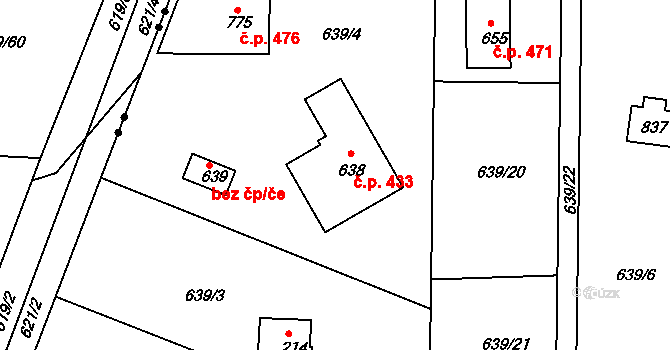 Olešovice 433, Kamenice na parcele st. 638 v KÚ Ládví, Katastrální mapa