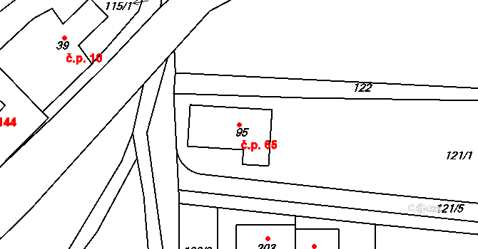 Sedlec 65 na parcele st. 95 v KÚ Sedlec u Líbeznic, Katastrální mapa
