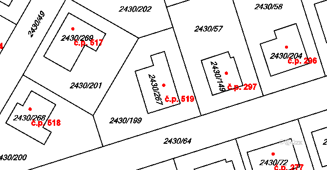 Dačice V 519, Dačice na parcele st. 2430/267 v KÚ Dačice, Katastrální mapa