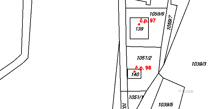 Mrklov 98, Benecko na parcele st. 140 v KÚ Mrklov, Katastrální mapa